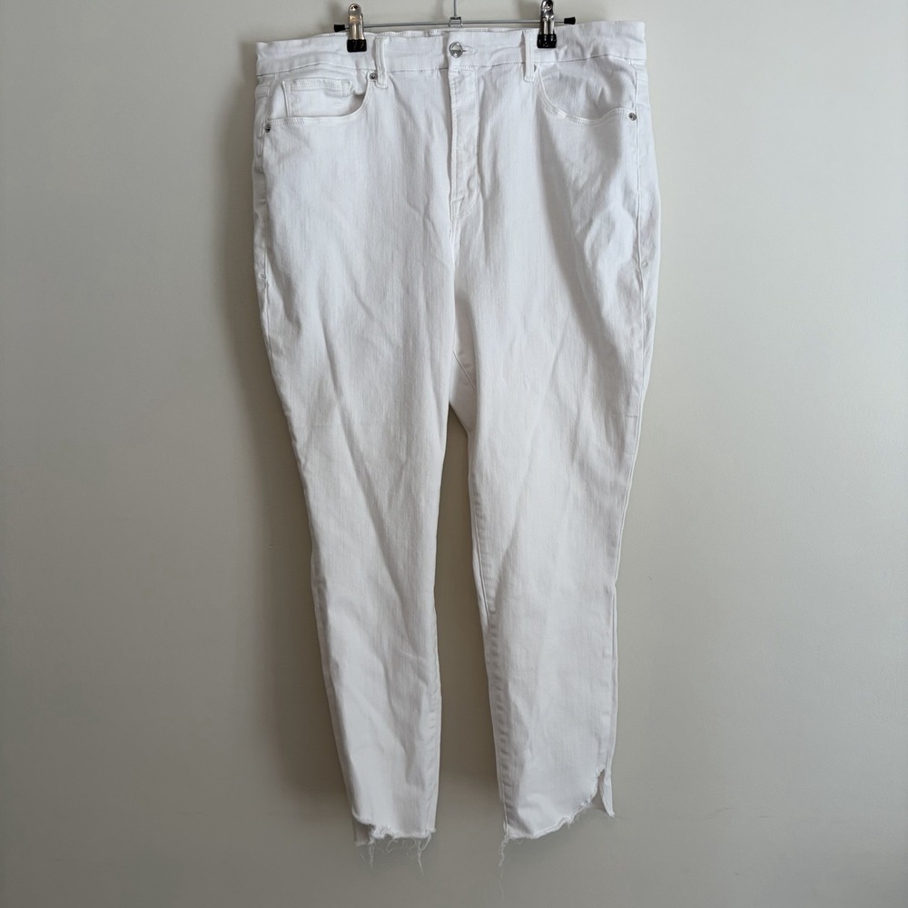 Good American Good Legs Crop‎ White Raw Hem Skinny Jeans Size 22 Coastal Capsule